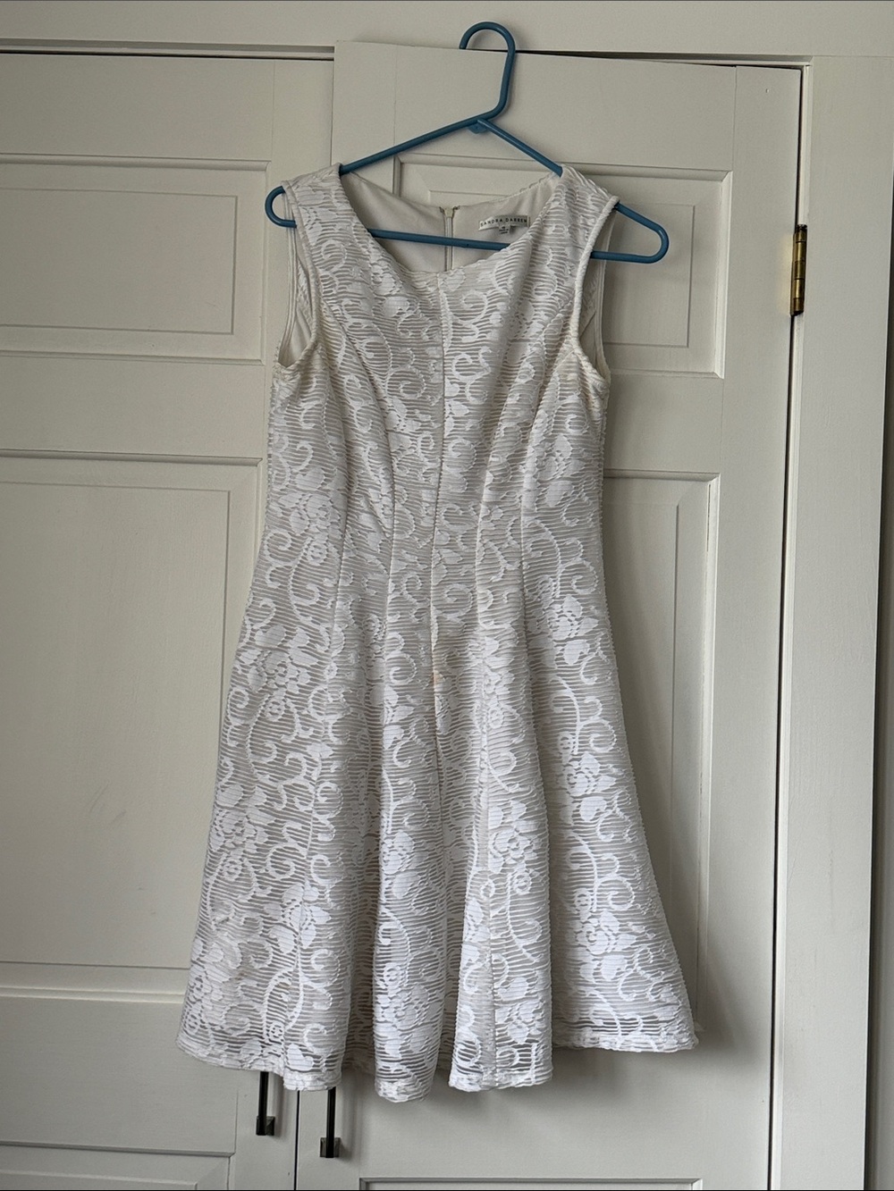 Sandra Darren White Lace Midi Dress